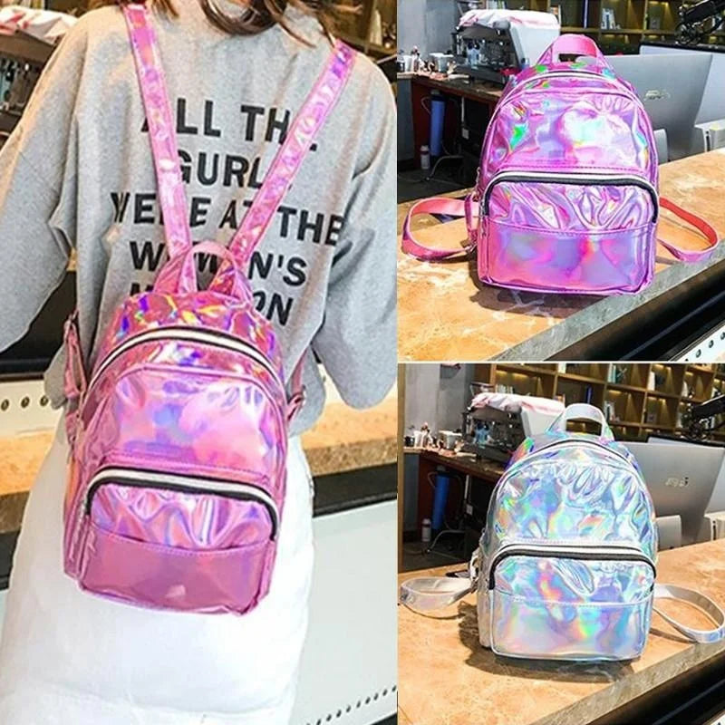 Silver Laser Backpack for Women Girls School Bag