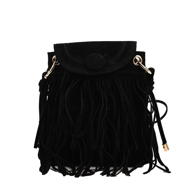 Nubuck Leather Tassel Mini Messenger Bag for Women
