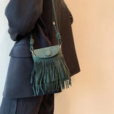 Nubuck Leather Tassel Mini Messenger Bag for Women