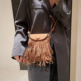Nubuck Leather Tassel Mini Messenger Bag for Women