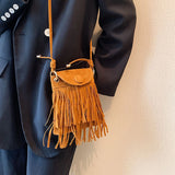 Nubuck Leather Tassel Mini Messenger Bag for Women