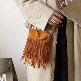 Nubuck Leather Tassel Mini Messenger Bag for Women