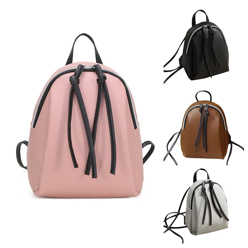 Mini PU Leather Backpack Small Shoulder Bag Tassel Zipper
