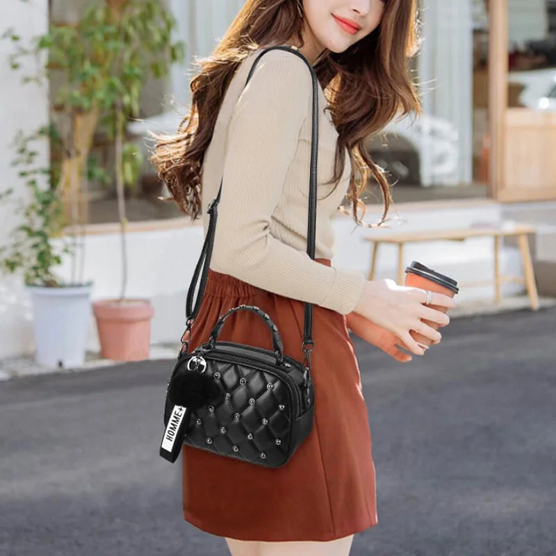 Mini PU Leather Crossbody Bag For Women Hair ball Shoulder Messenger Bag