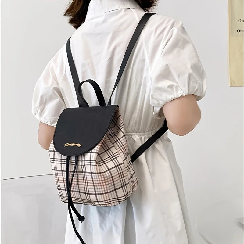 Mini Plaid Backpack Women's Faux Leather Bag