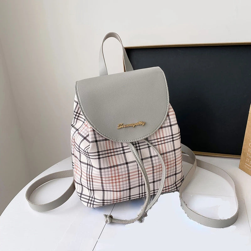 Mini Plaid Backpack Women's Faux Leather Bag