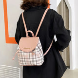 Mini Plaid Backpack Women's Faux Leather Bag