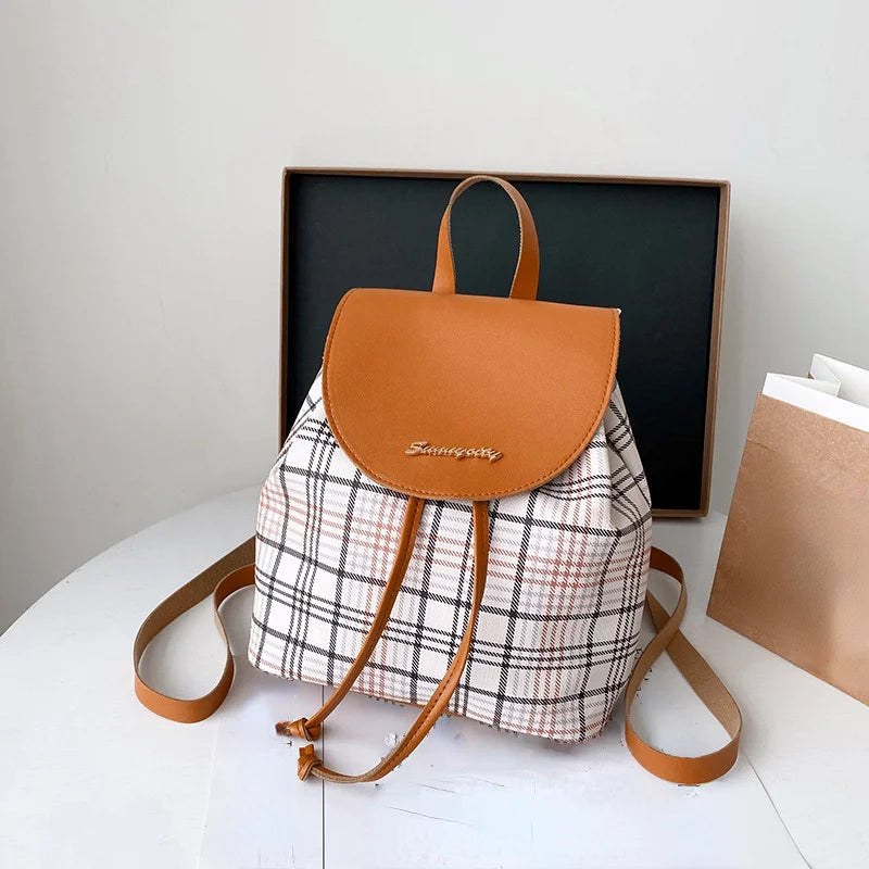 Mini Plaid Backpack Women's Faux Leather Bag