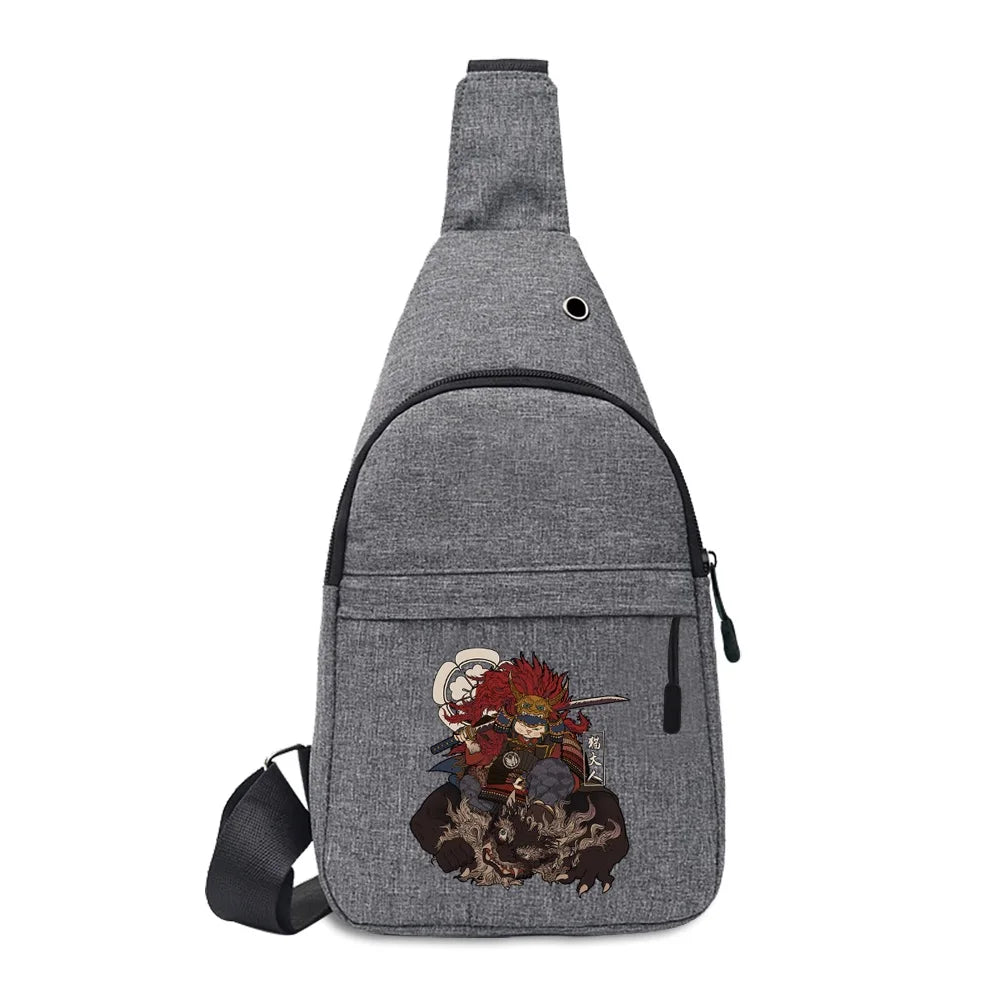 Samurai Print Chest Waist Pack Theftproof Crossbody Bag