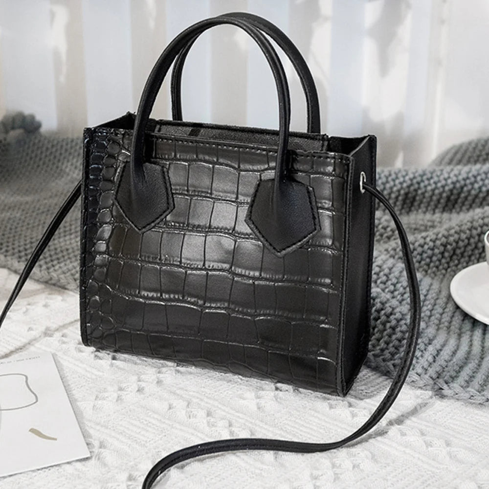 Mini Square Flap Bag High PU Leather Women's Handbag Crocodile Pattern Chain Sho