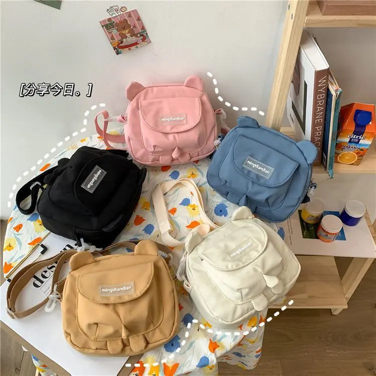 Mini Bear Ears Messenger Bag Small Crossbody Nylon Handbag for Women