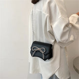 Rhinestone Bow Mini Messenger Bag Chain Shoulder Handbag