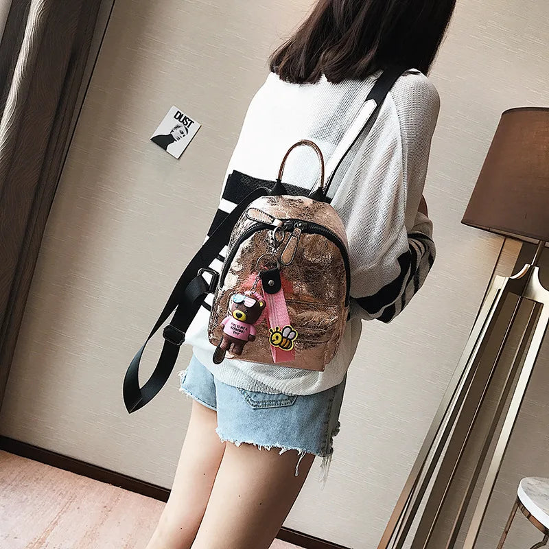 Cute Bear Pendant Shoulder Bag for Students Y359