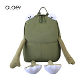 Cartoon Frog Shape Backpack Canvas Bagpack Green Rucksack Female Shoulder Bag