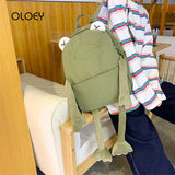 Cartoon Frog Shape Backpack Canvas Bagpack Green Rucksack Female Shoulder Bag