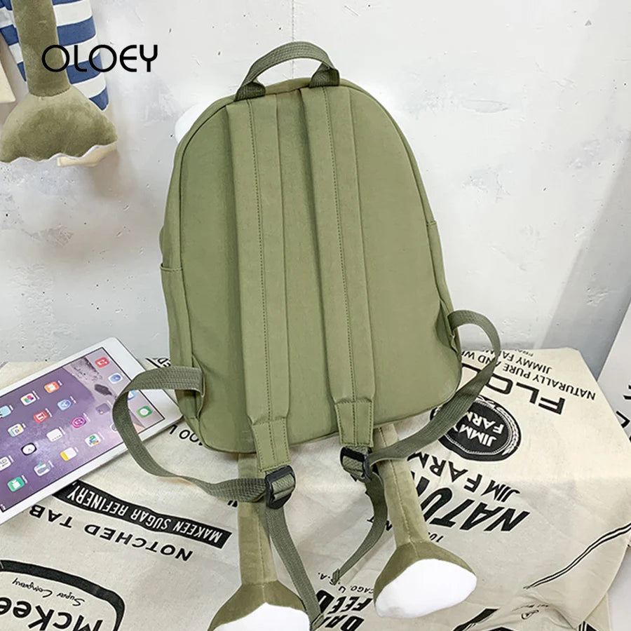 Cartoon Frog Shape Backpack Canvas Bagpack Green Rucksack Female Shoulder Bag