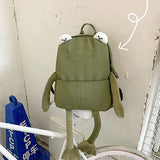 Cartoon Frog Shape Backpack Canvas Bagpack Green Rucksack Female Shoulder Bag