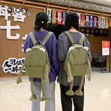Cartoon Frog Shape Backpack Canvas Bagpack Green Rucksack Female Shoulder Bag
