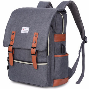 Vintage Laptop Backpack USB Charging Port Lightweight School Bag