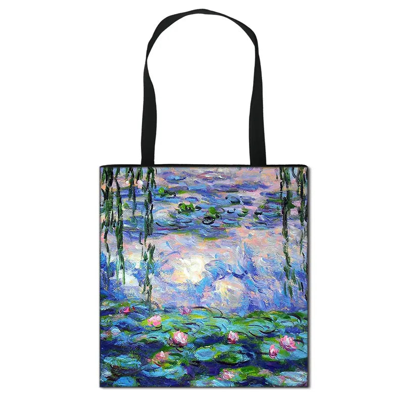 Monet Vintage Water Lily Totes Bag Canvas Handbag Ladies Shoulder Bag