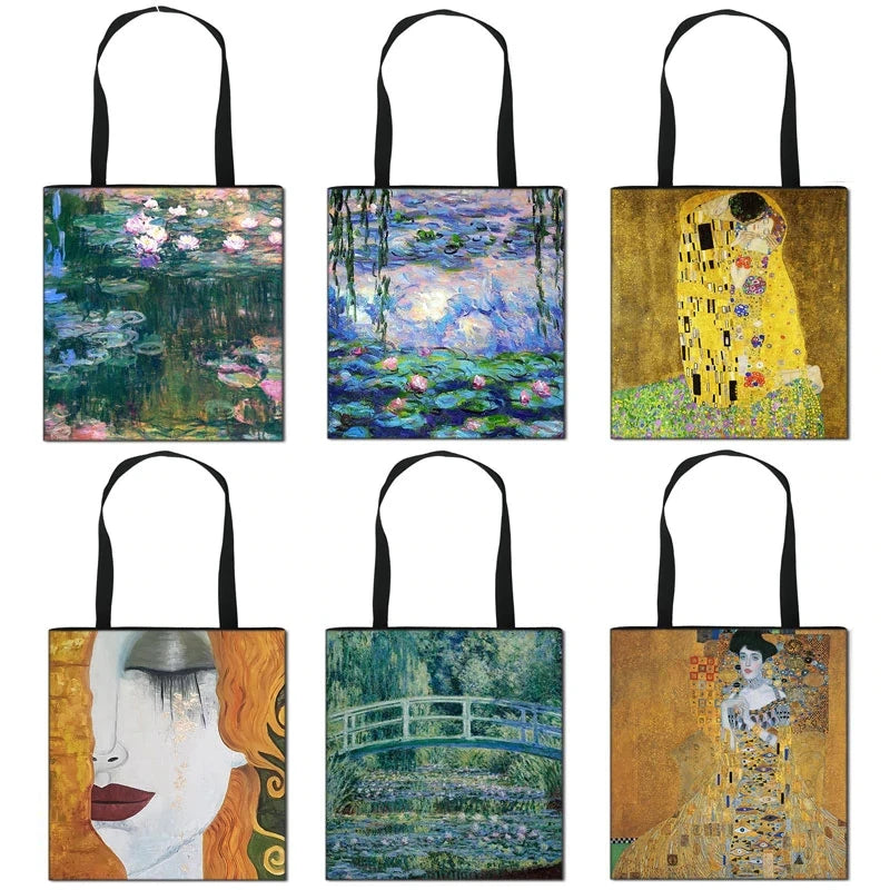 Monet Vintage Water Lily Totes Bag Canvas Handbag Ladies Shoulder Bag