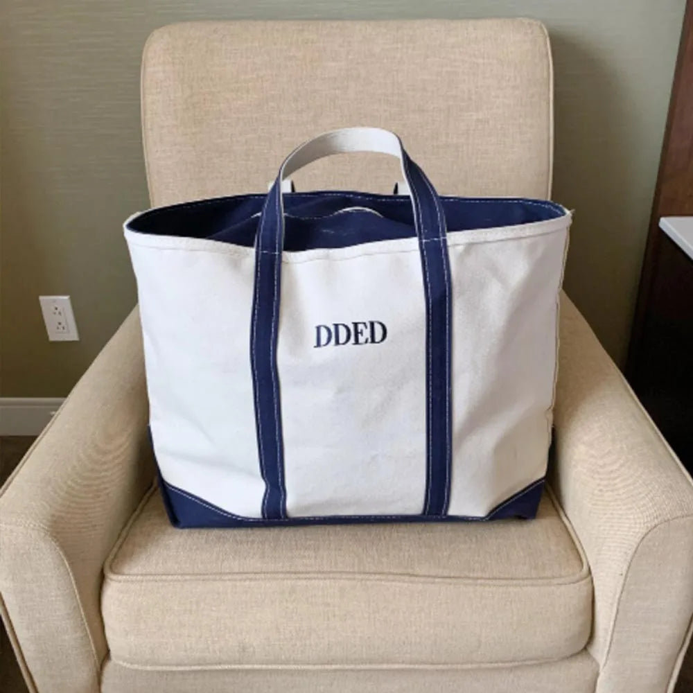 Monogrammed Boat Tote Personalized Canvas Bag Embroidered Na