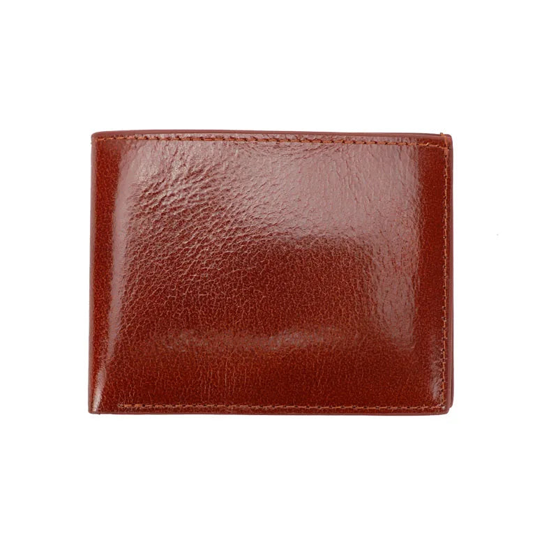 Monogrammed Cow Leather Men Bifold Card Wallet Waxy Oil Leather Short Wallet