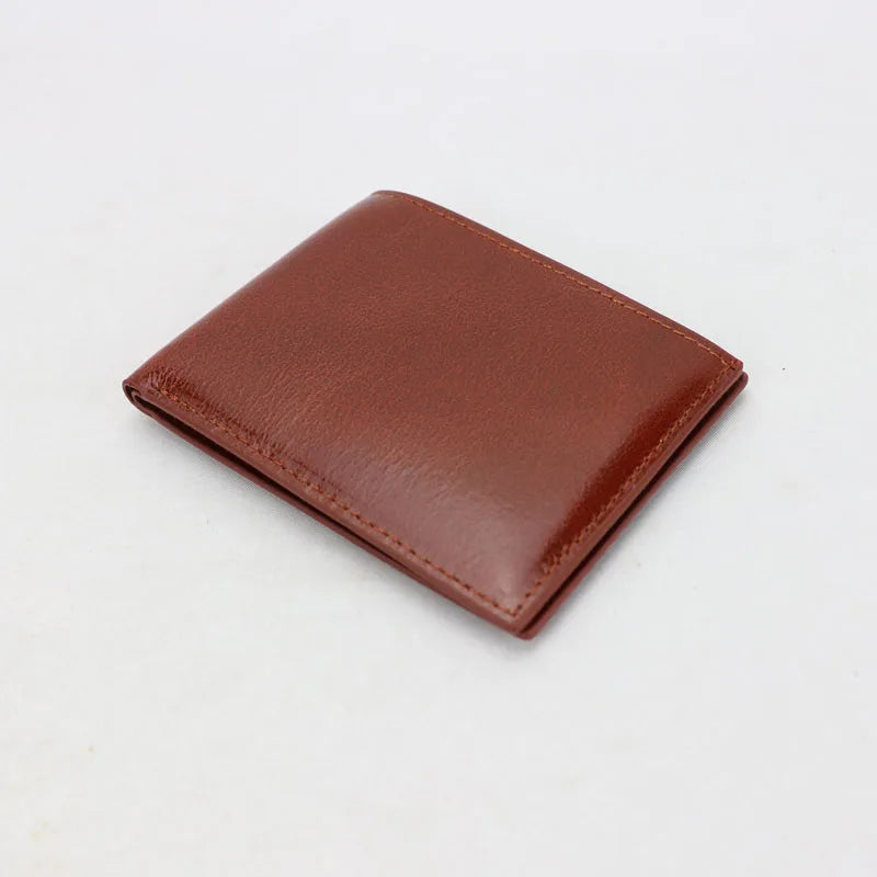 Monogrammed Cow Leather Men Bifold Card Wallet Waxy Oil Leather Short Wallet