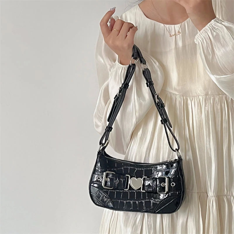 Crocodile Pattern Shoulder Bag Metal Heart Handbag