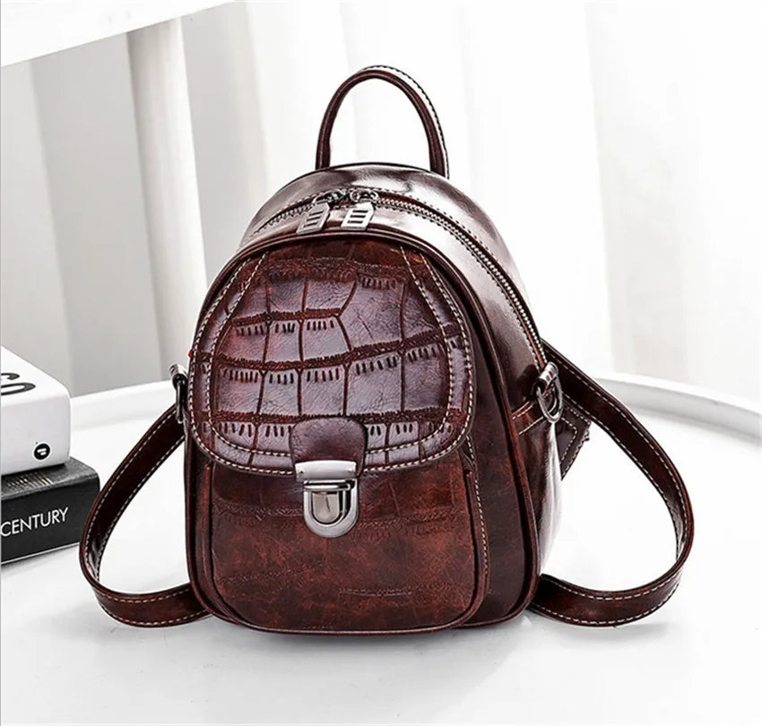Crocodile Print Small Backpack Multi-Functional