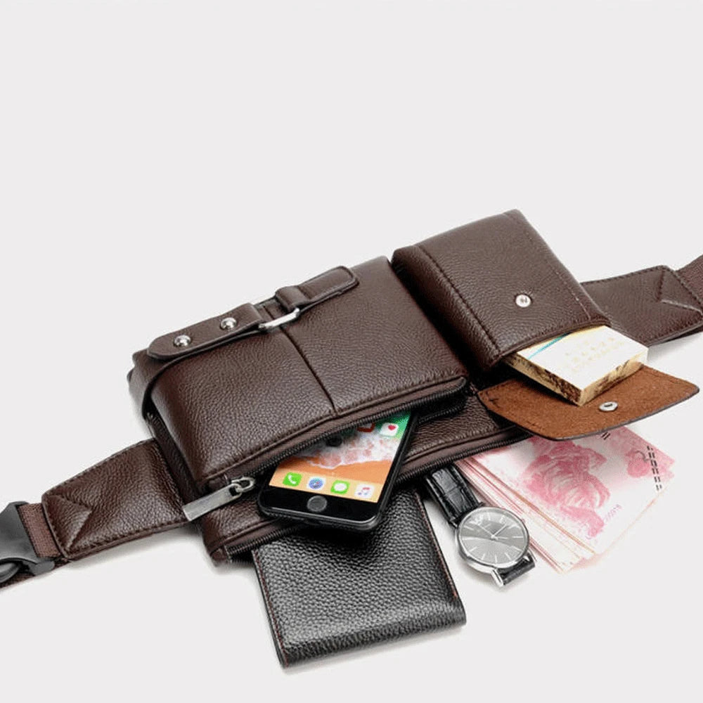 Slim PU Leather Waist Bag Hip Purse with Adjustable Belt Strap
