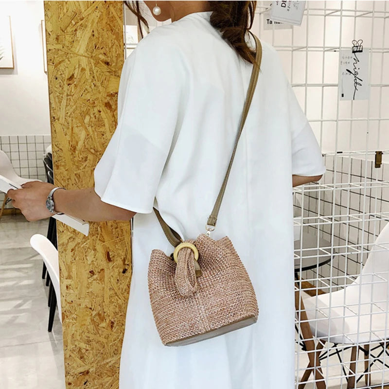 Boho Beach Straw Bags Women Handbag Lady Knit Crossbody Bag