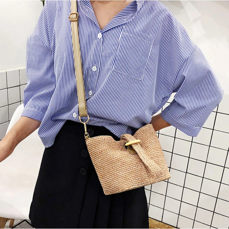 Boho Beach Straw Bags Women Handbag Lady Knit Crossbody Bag