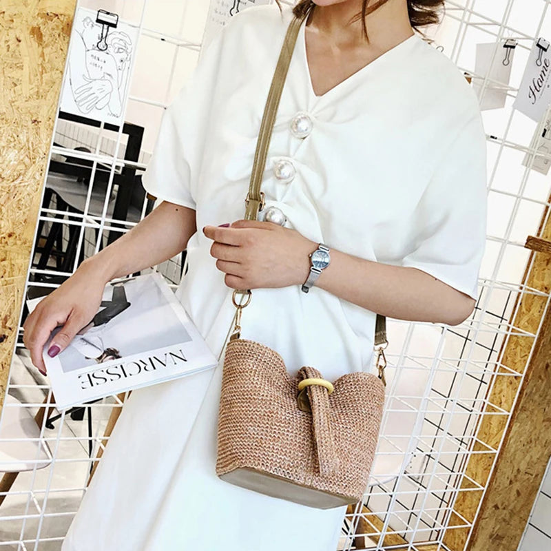 Boho Beach Straw Bags Women Handbag Lady Knit Crossbody Bag