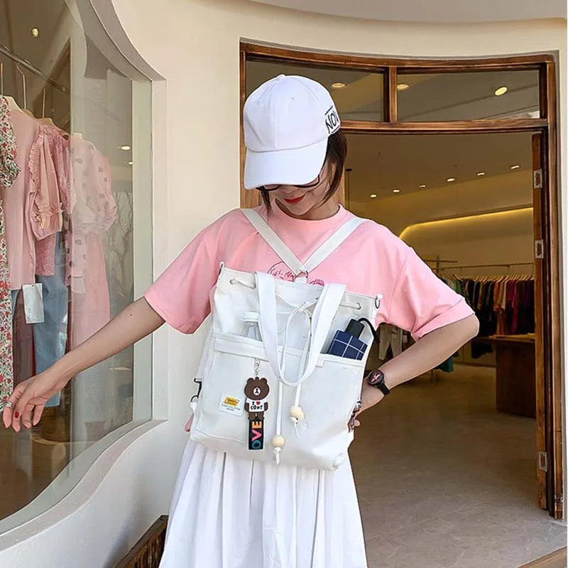 Preppy Shoulder Bags Women Students School Large Capacity Cross Body Canvas Bag