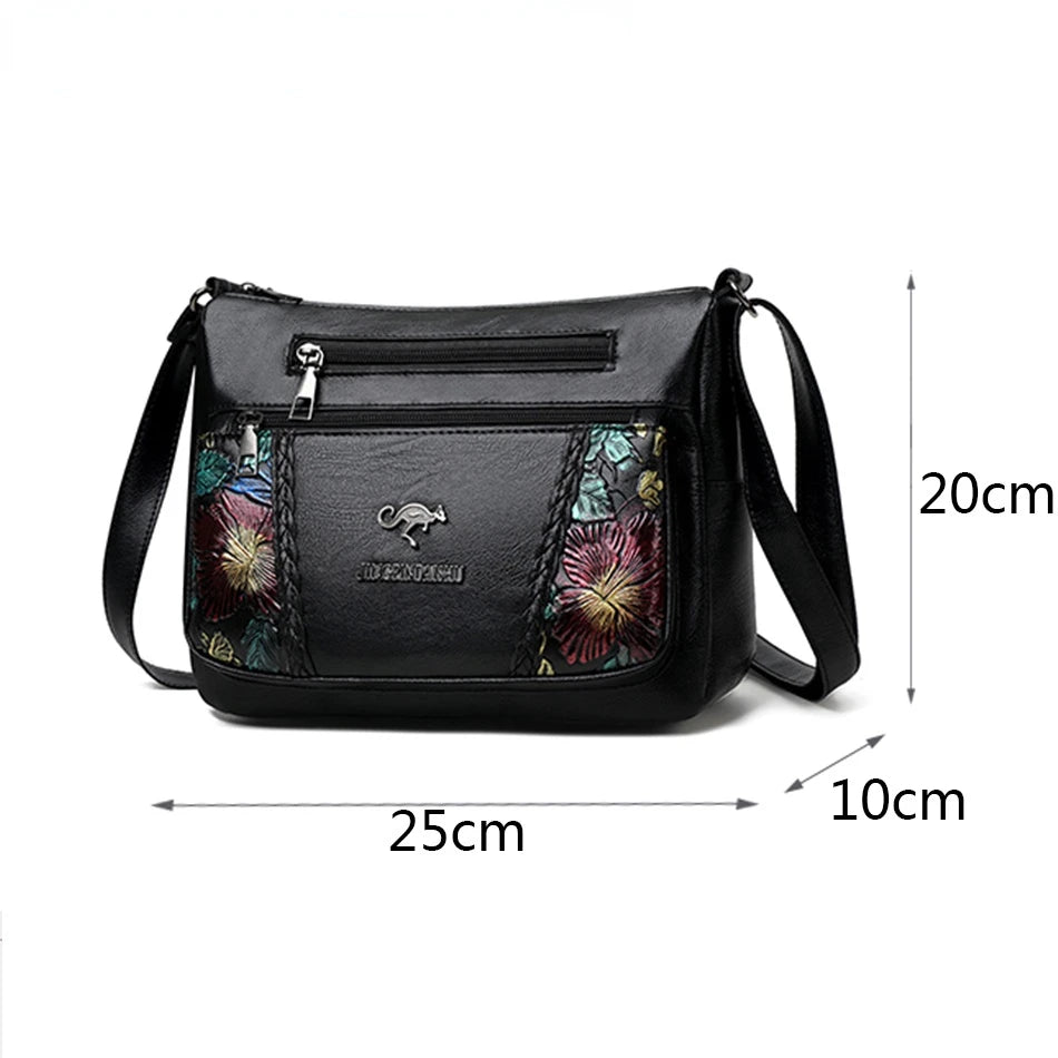 Flower Handbags Women's Soft Leather Shoulder Messenger Sac