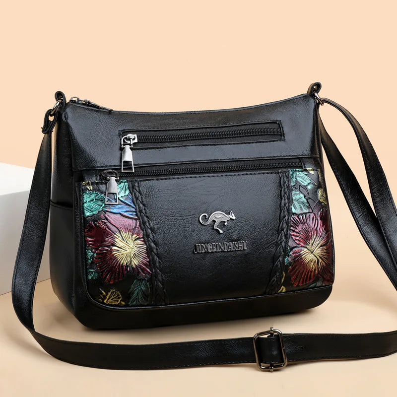 Flower Handbags Women's Soft Leather Shoulder Messenger Sac