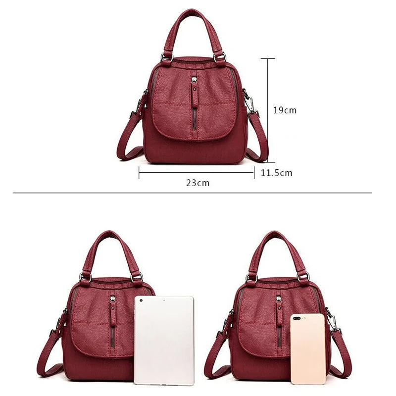 Vintage Leather Backpacks Women Crossbody Bag Tote