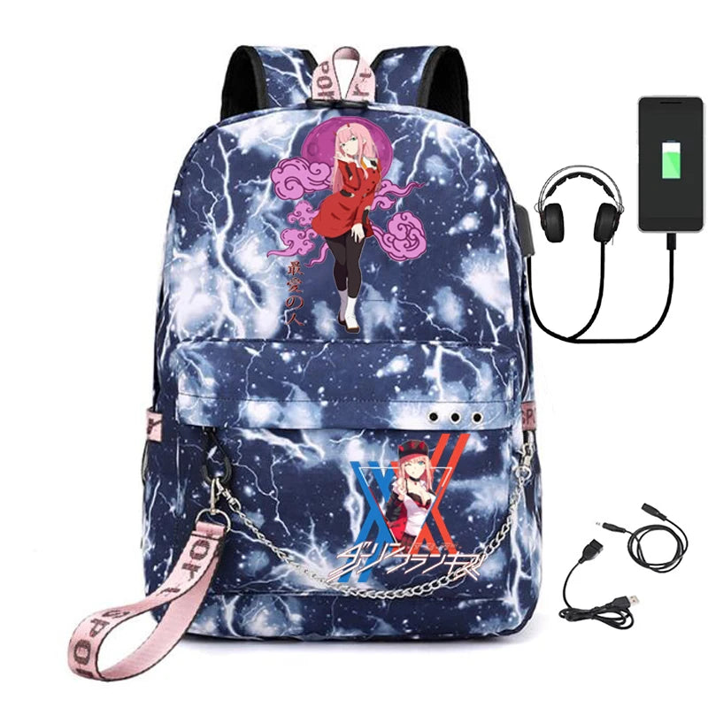 Zero Two Canvas Backpack USB Rechargeable Student Bag