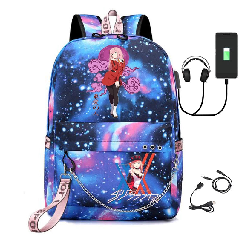 Zero Two Canvas Backpack USB Rechargeable Student Bag