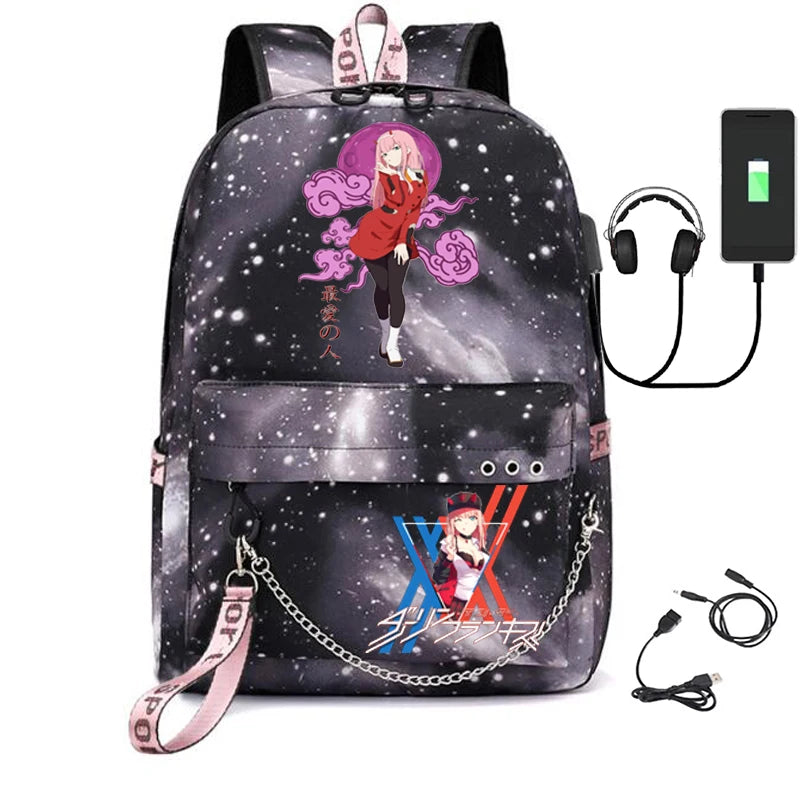 Zero Two Canvas Backpack USB Rechargeable Student Bag