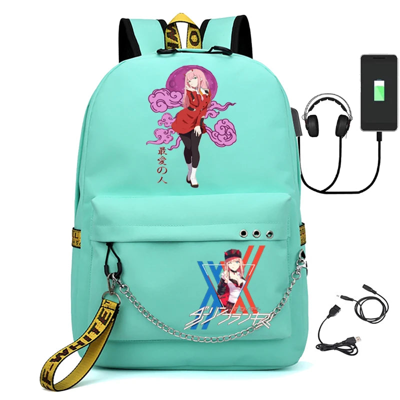 Zero Two Canvas Backpack USB Rechargeable Student Bag