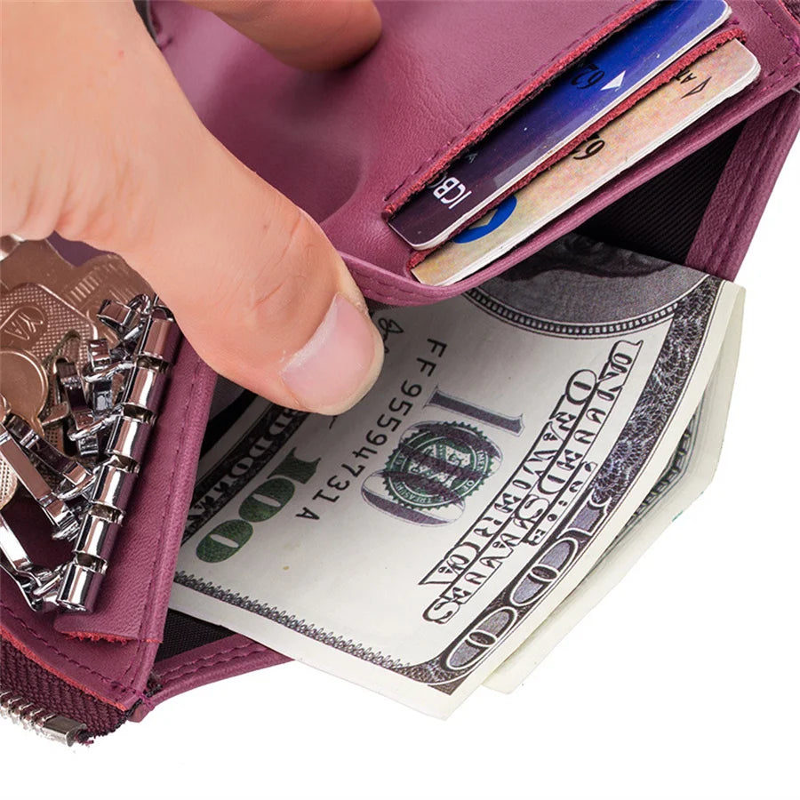 Zippered Car Key Purse Leather Wallet Man Woman F1109
