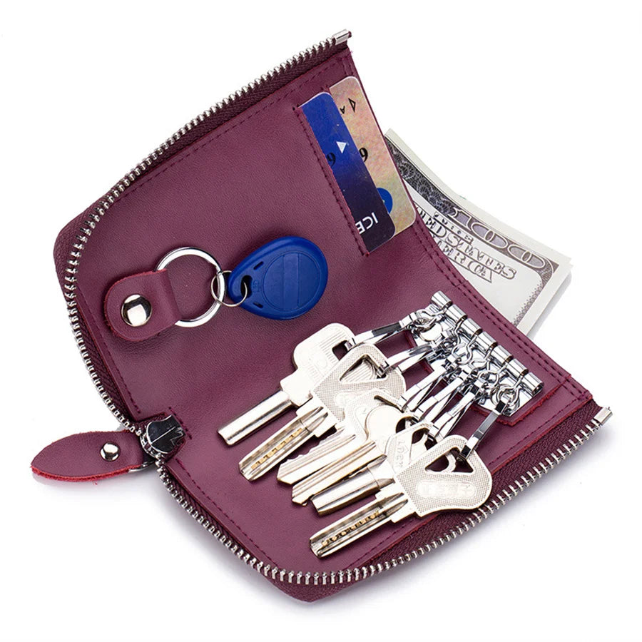 Zippered Car Key Purse Leather Wallet Man Woman F1109
