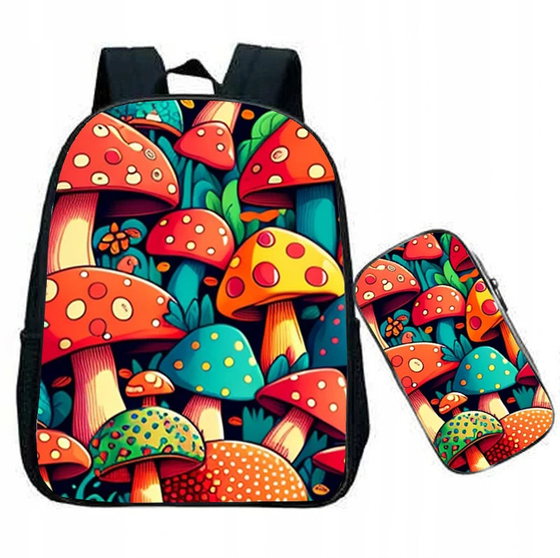 Mushroom Backpacks Kids Vintage Vegan People Life Schoolbags Boys Girls 12 Inch