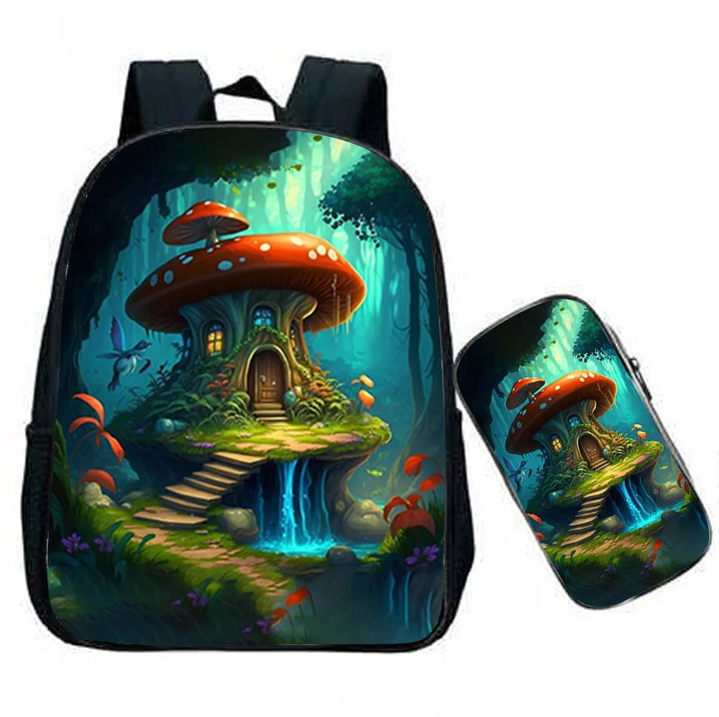 Mushroom Backpacks Kids Vintage Vegan People Life Schoolbags Boys Girls 12 Inch