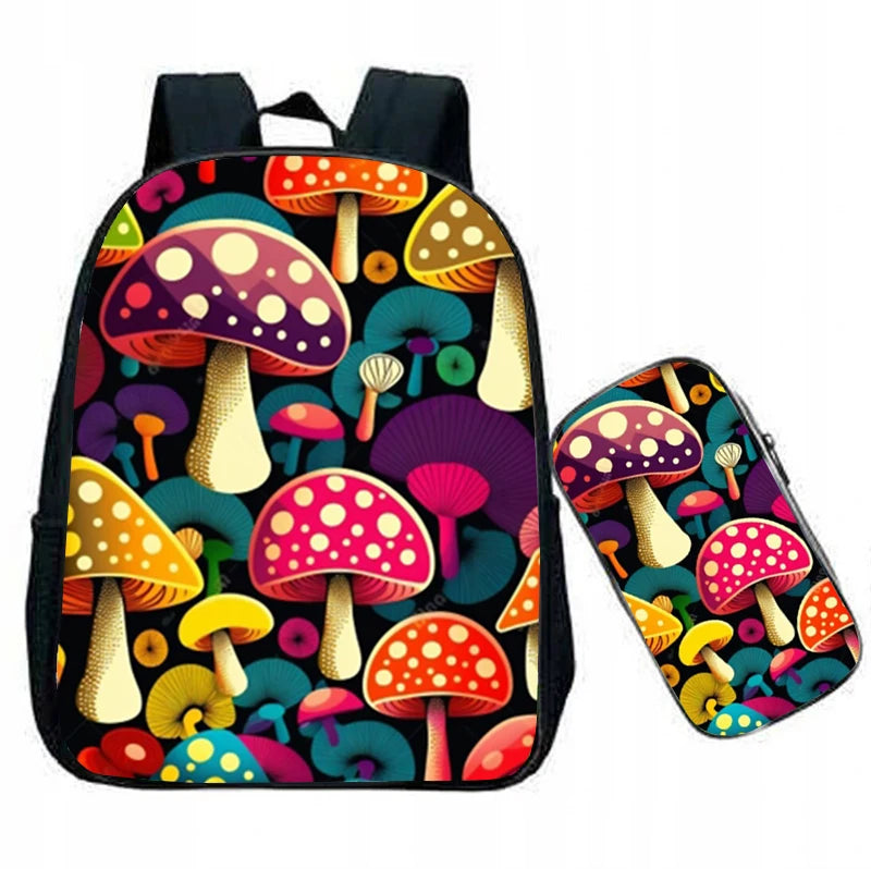 Mushroom Backpacks Kids Vintage Vegan People Life Schoolbags Boys Girls 12 Inch