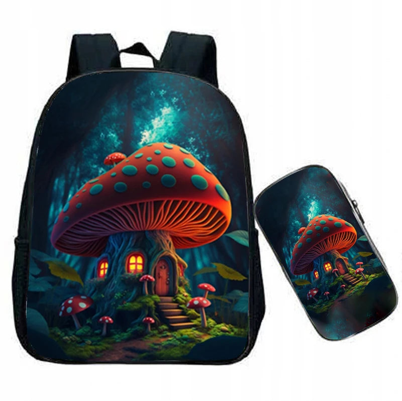 Mushroom Backpacks Kids Vintage Vegan People Life Schoolbags Boys Girls 12 Inch