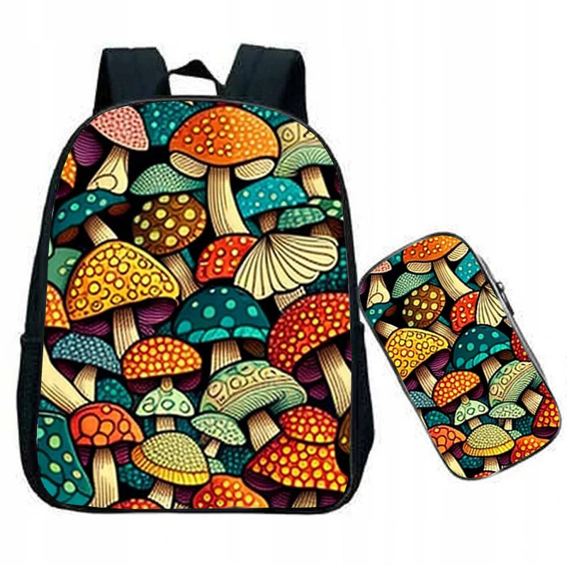 Mushroom Backpacks Kids Vintage Vegan People Life Schoolbags Boys Girls 12 Inch