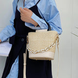 Female Tote Bucket Bag Straw Handbag Woven Shoulder Messenger Bag